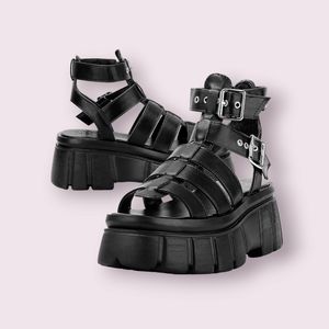 New Women's Platform Gladiator Sandals Chunky Open Toe Multi Buckle Ankle Size 5